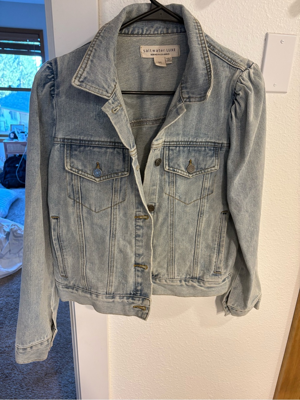 Saltwater Luxe Jean jacket puff sleeve